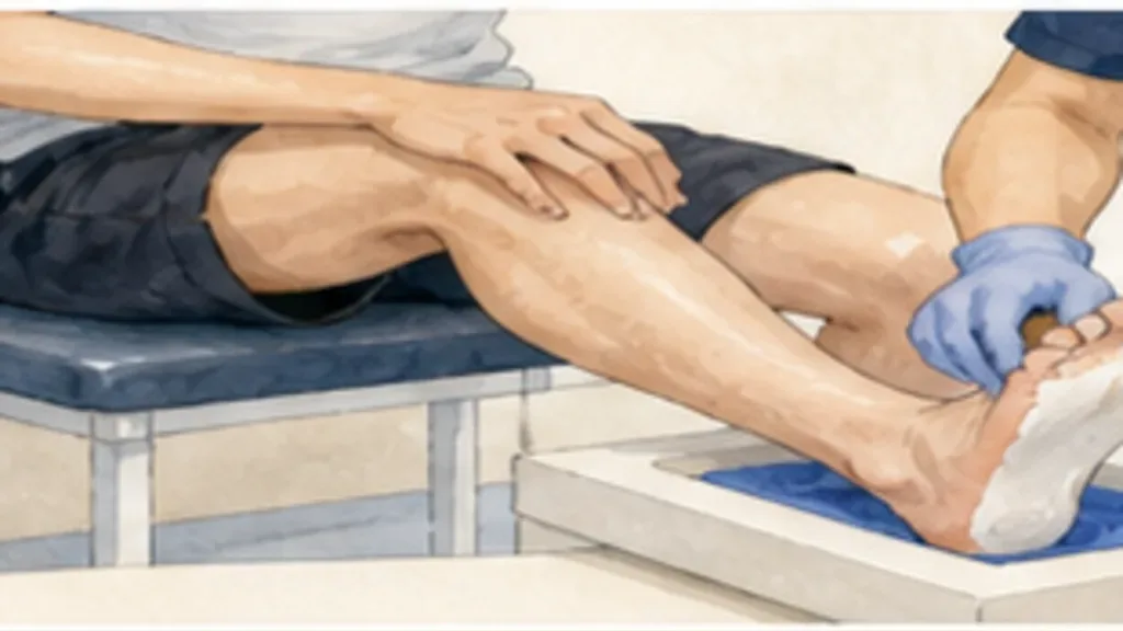 足型を取りインソールを設計する水彩イラスト