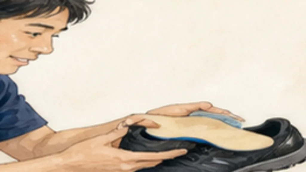 靴とインソールの適合を確認する水彩イラスト