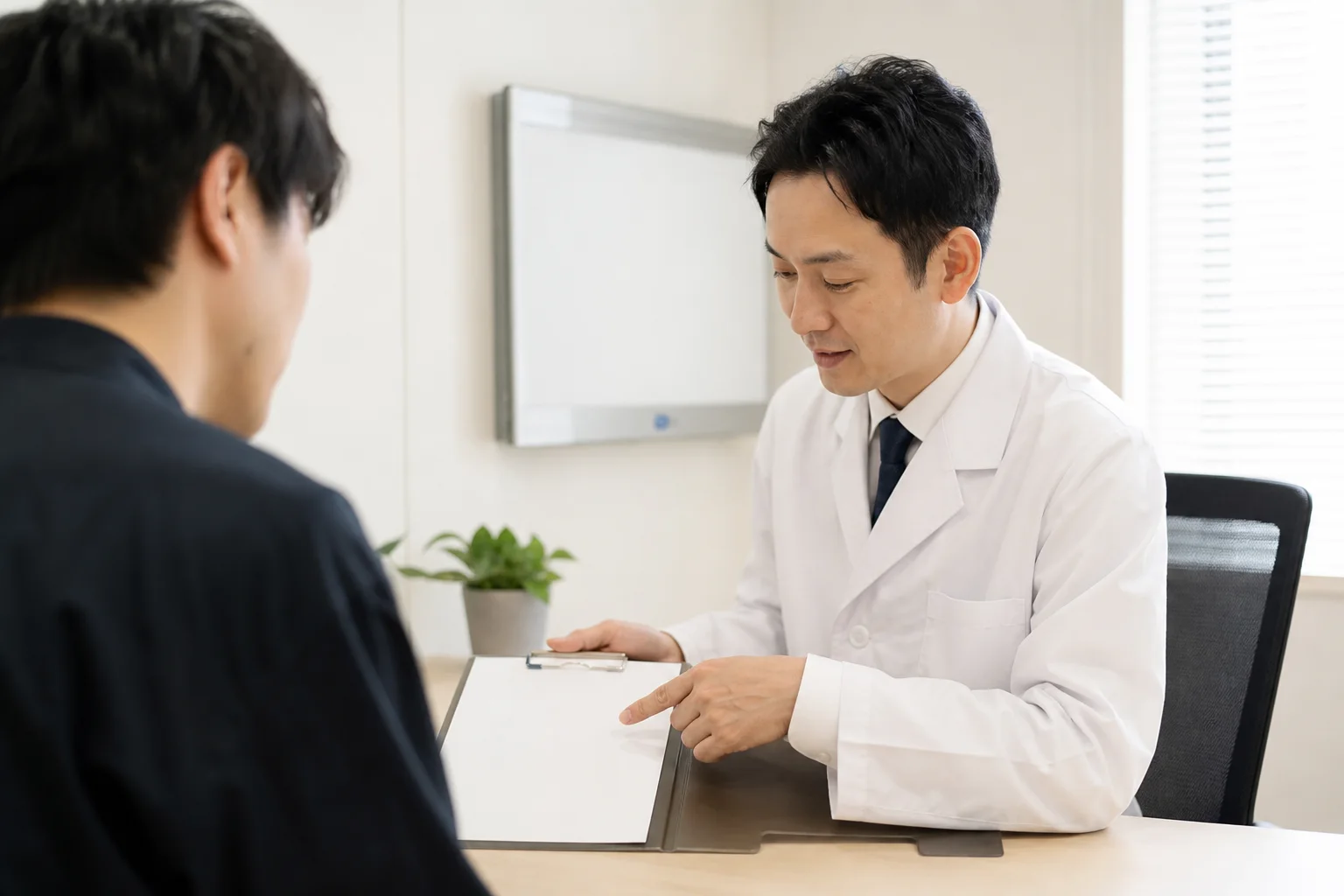 医師が患者さんへ治療計画と費用を説明する様子