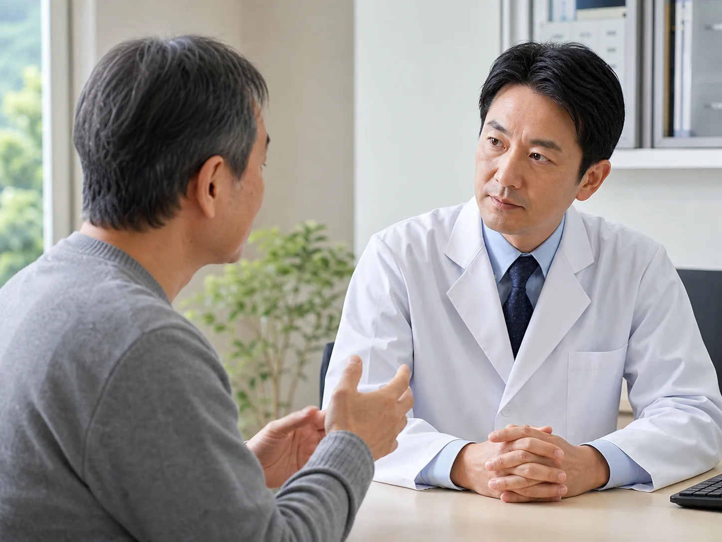 膝の手術への不安を医師へ相談する患者さん