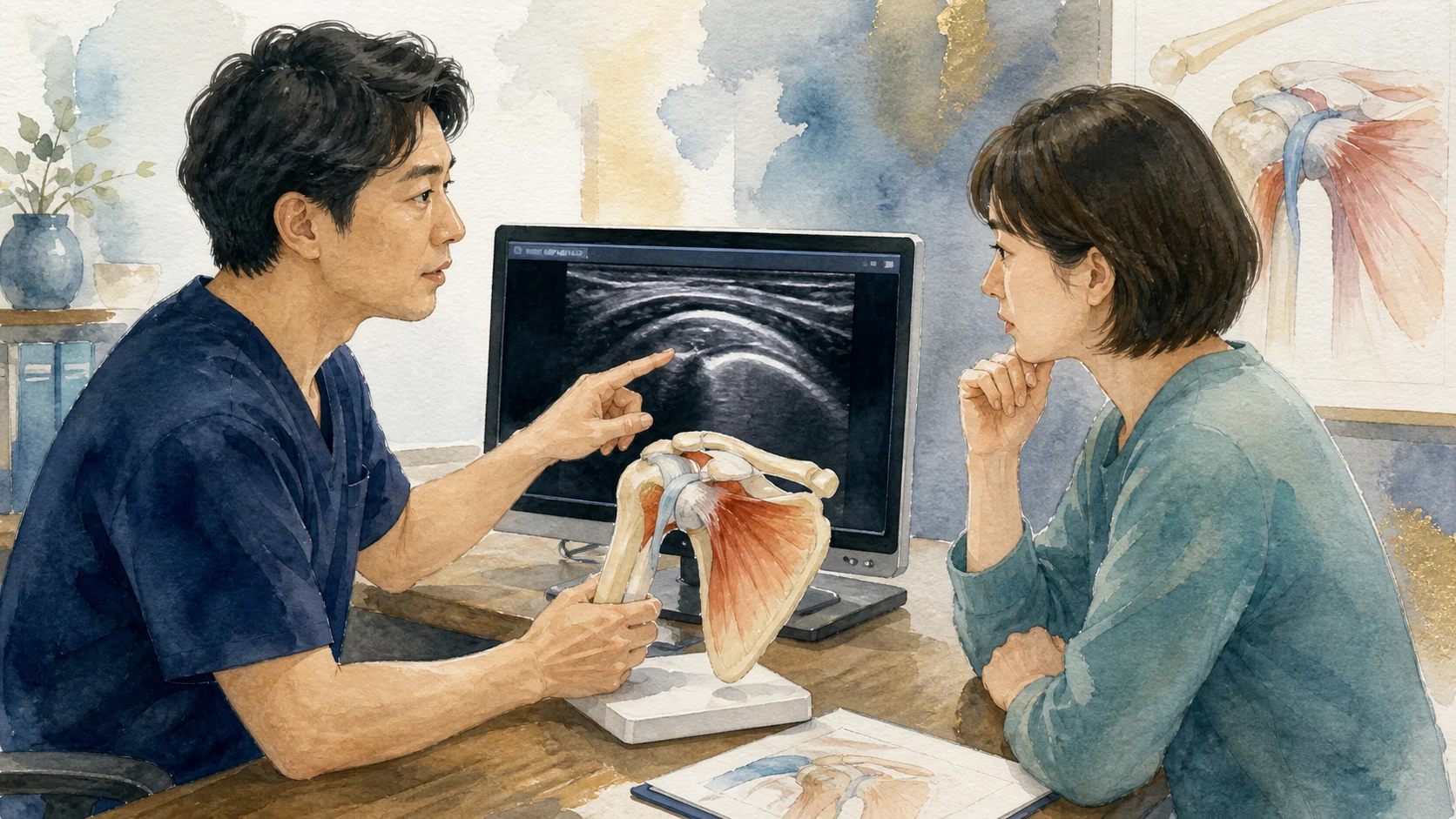 肩の病態を確認してからPRPの適応を慎重に検討するイラスト