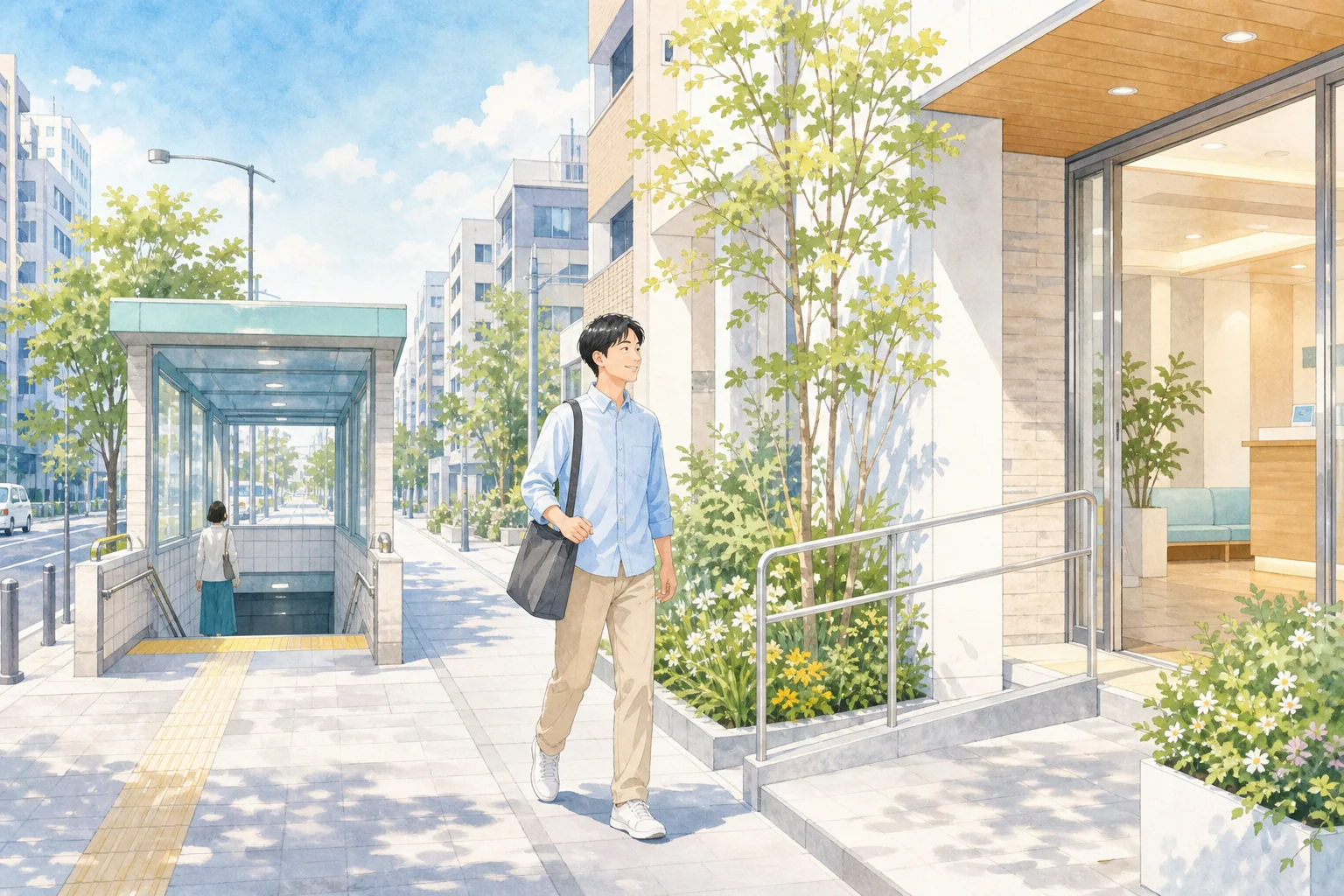 屋外を歩く日本人のイメージ