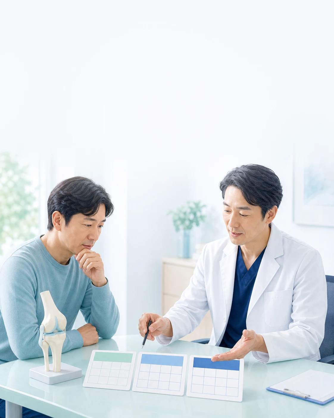 PRPの投与回数を医師と相談する日本人患者の生成イラスト