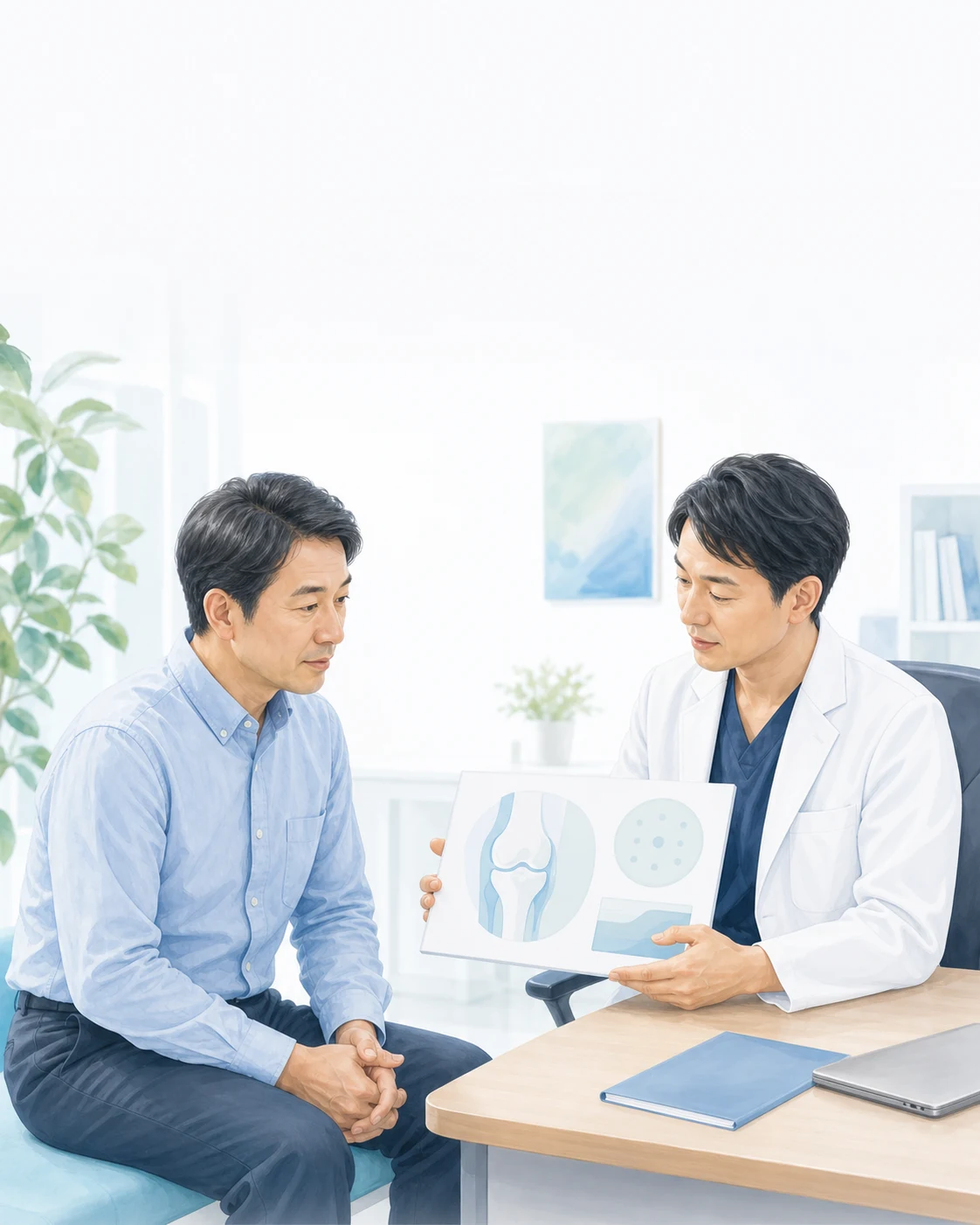 PRPの副作用と限界について説明を受ける日本人患者の生成イラスト