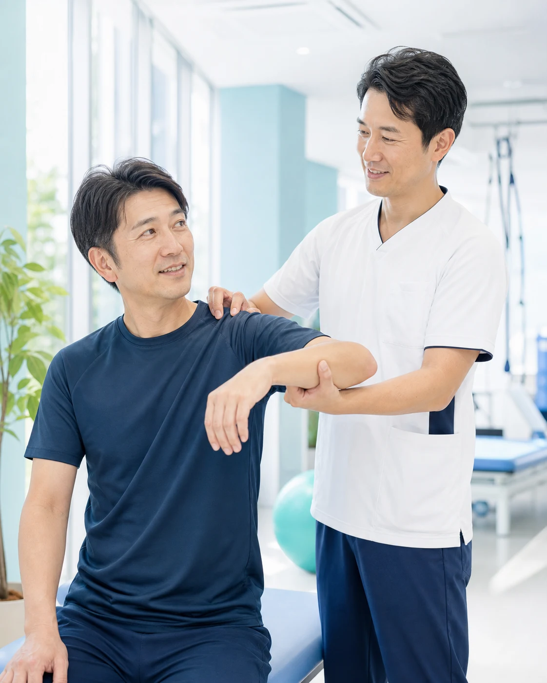 肩の状態を確認する患者と医療者を描いた生成イラスト
