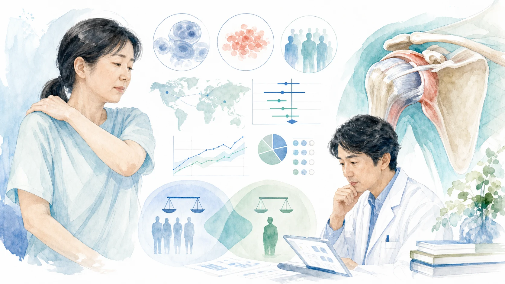 肩関節周囲炎に対するPRP研究と限界を整理した横長の図解