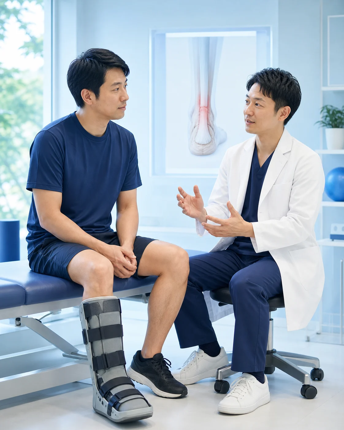 アキレス腱断裂を相談する日本人患者のイメージ