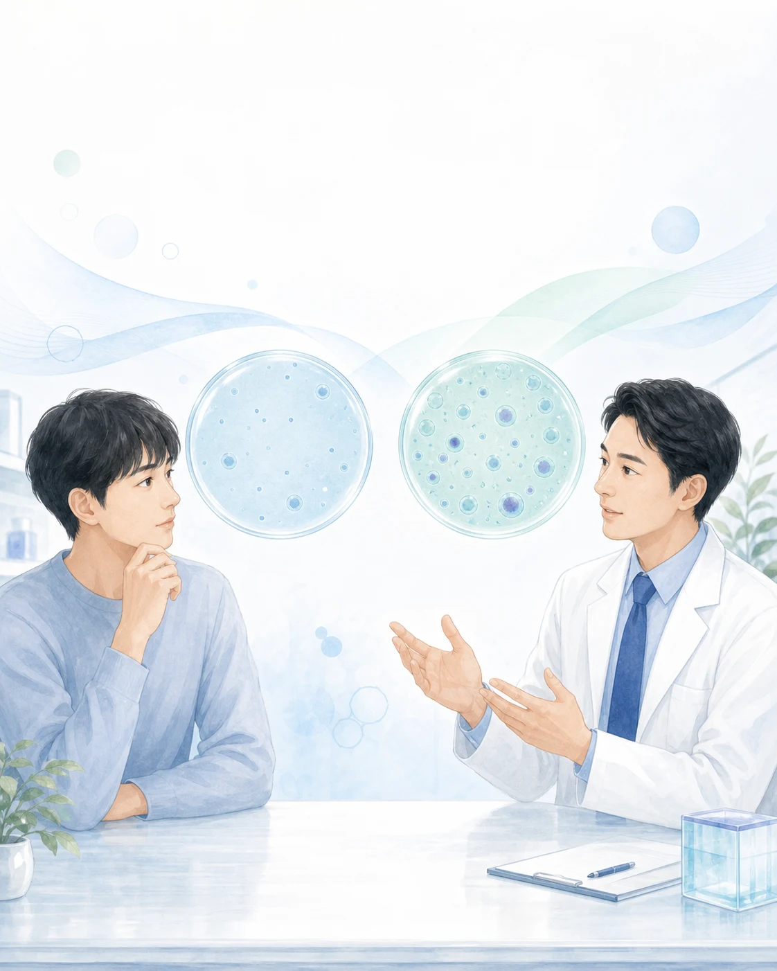 二種類のPRP製剤の違いについて相談する生成イラスト