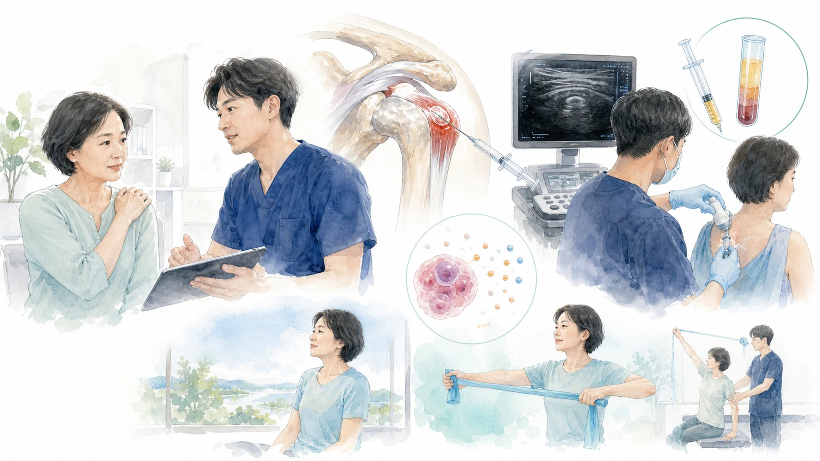 石灰性腱炎への吸引とPRP併用研究を整理した横長の図解