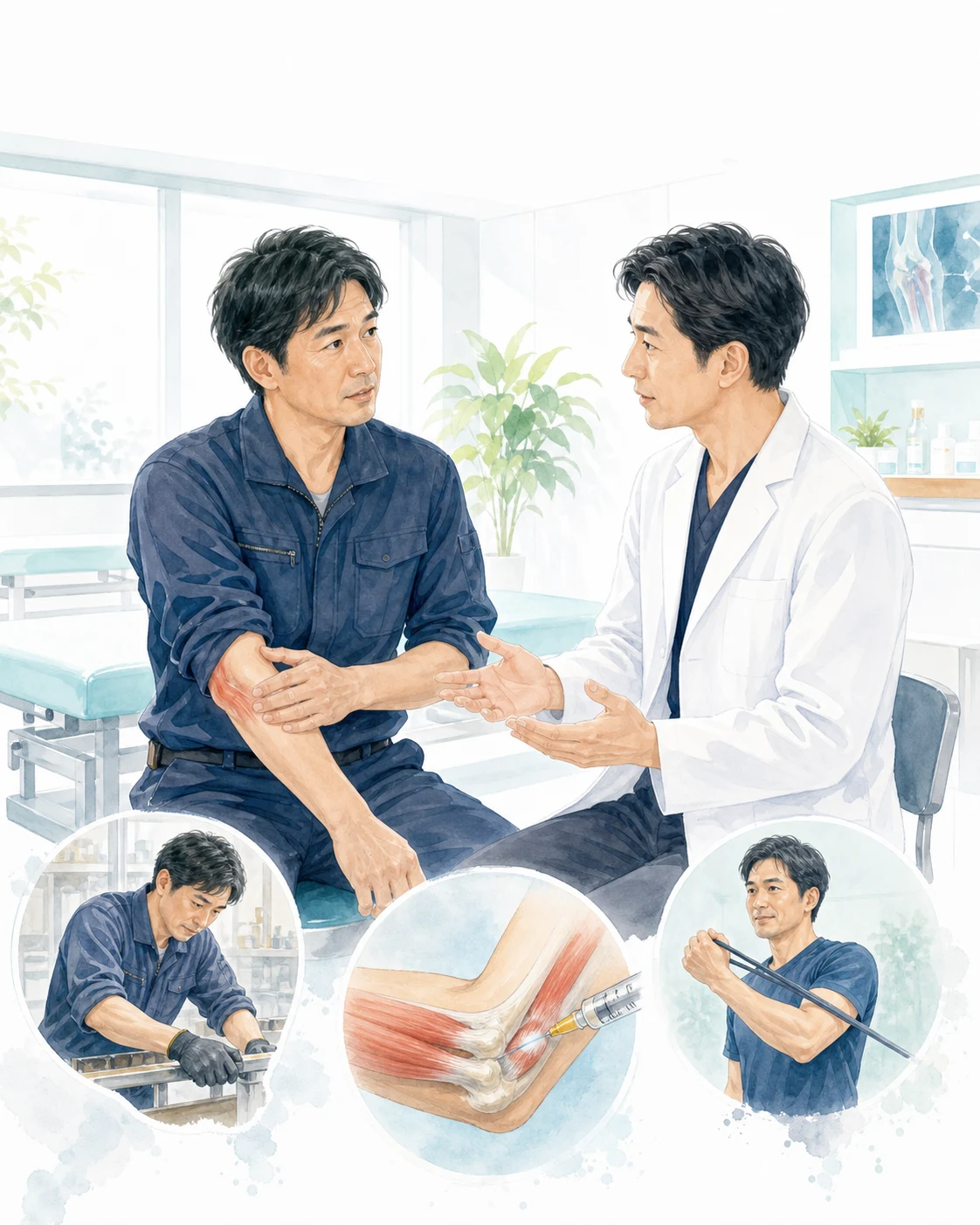 遠位上腕二頭筋腱障害を相談する日本人患者のイメージ