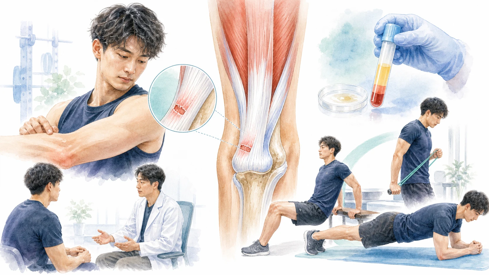 遠位上腕三頭筋腱損傷のPRP研究を整理した図解