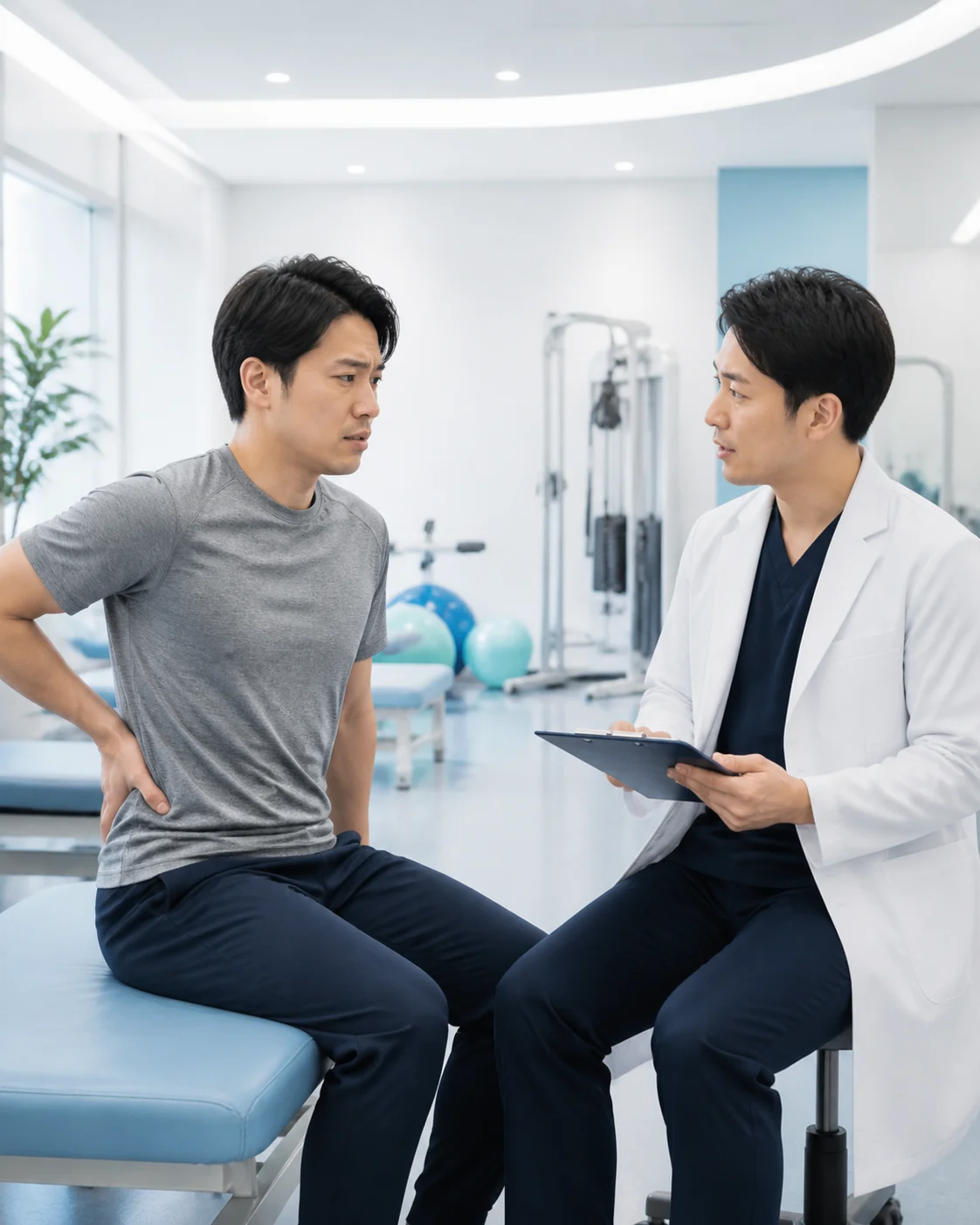 急な腰痛を相談する患者のイメージ