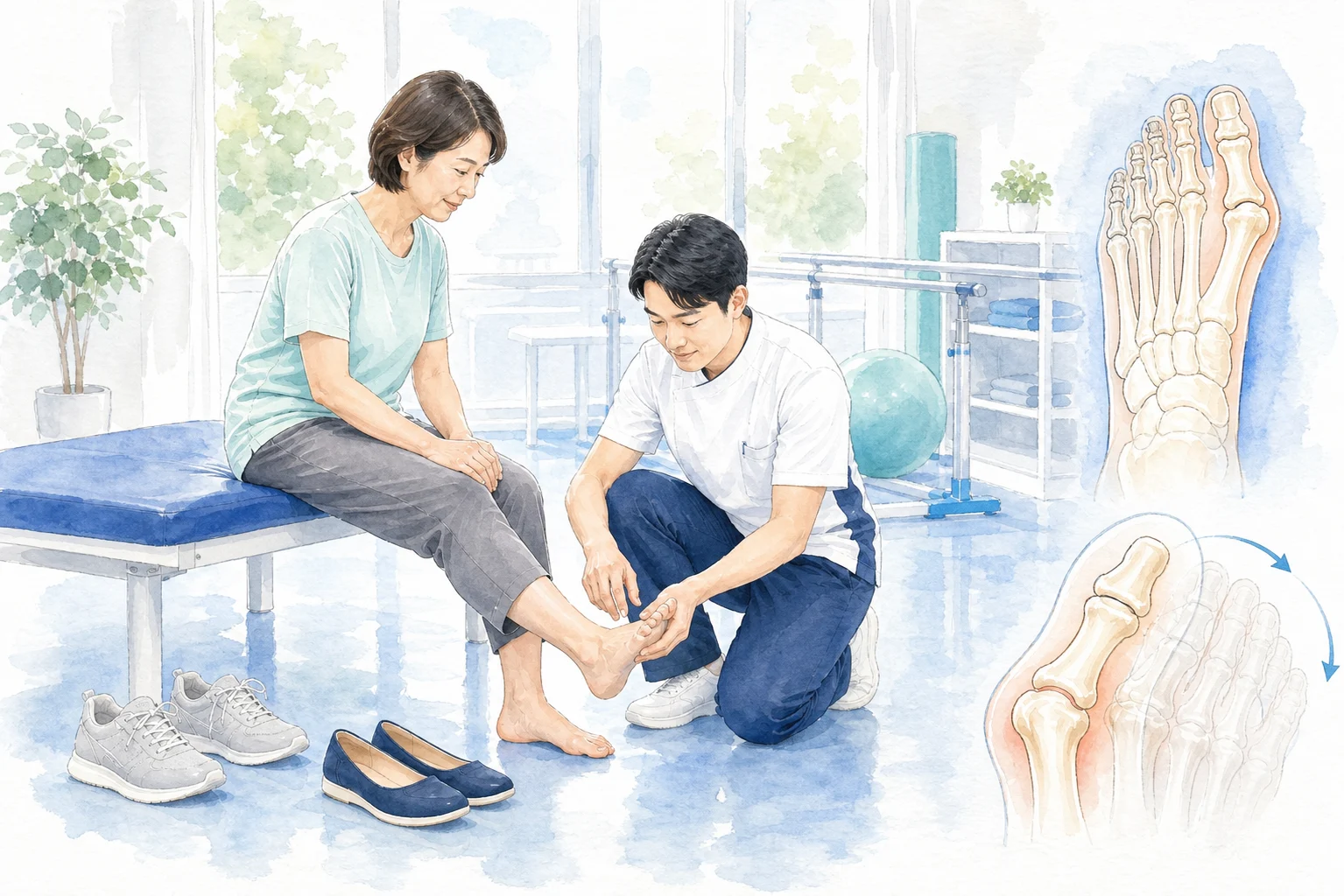 第1MTP関節と歩行を評価するイメージ