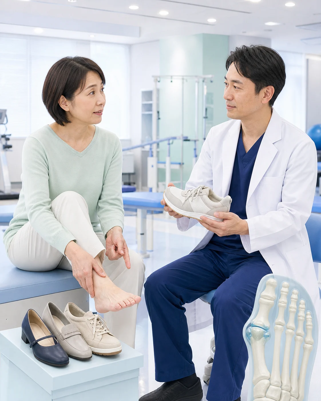 外反母趾と親指の付け根の痛みを相談する患者のイメージ