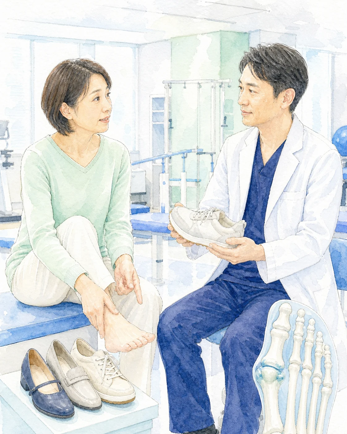 外反母趾と親指の付け根の痛みを相談する患者のイメージ