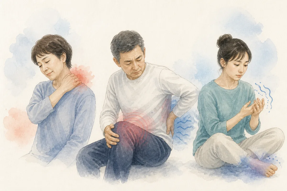 主な症状の現れ方を表した水彩イラスト